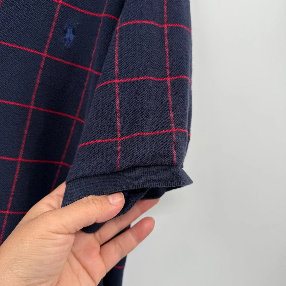 Polo by Ralph Lauren‎ Men's Navy Red Plaid Classic Fit Polo Shirt Size L